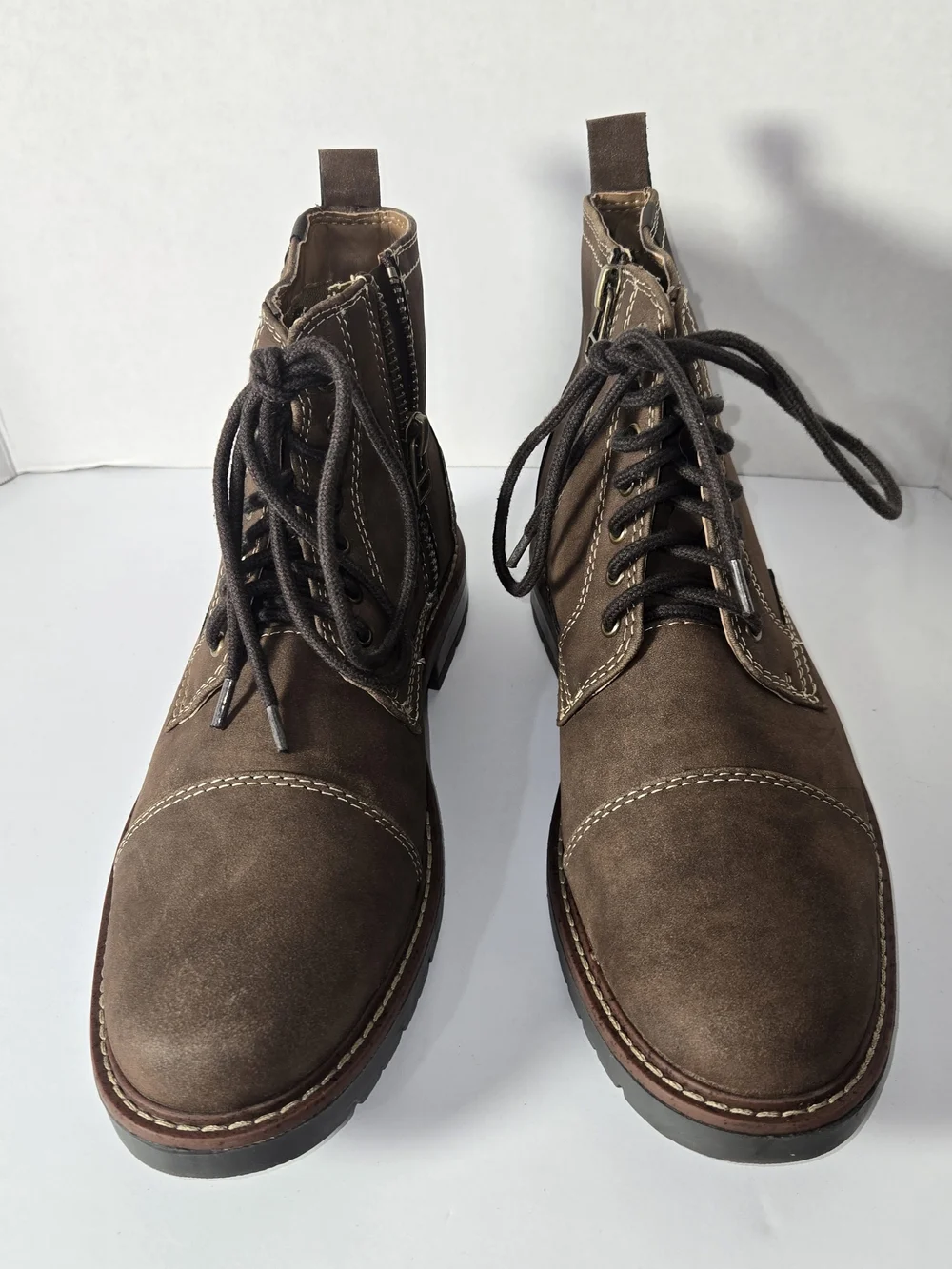 NWT Men's DOCKERS Rawls Block Heel Lace Up Boots in Dark Tan Size 9M